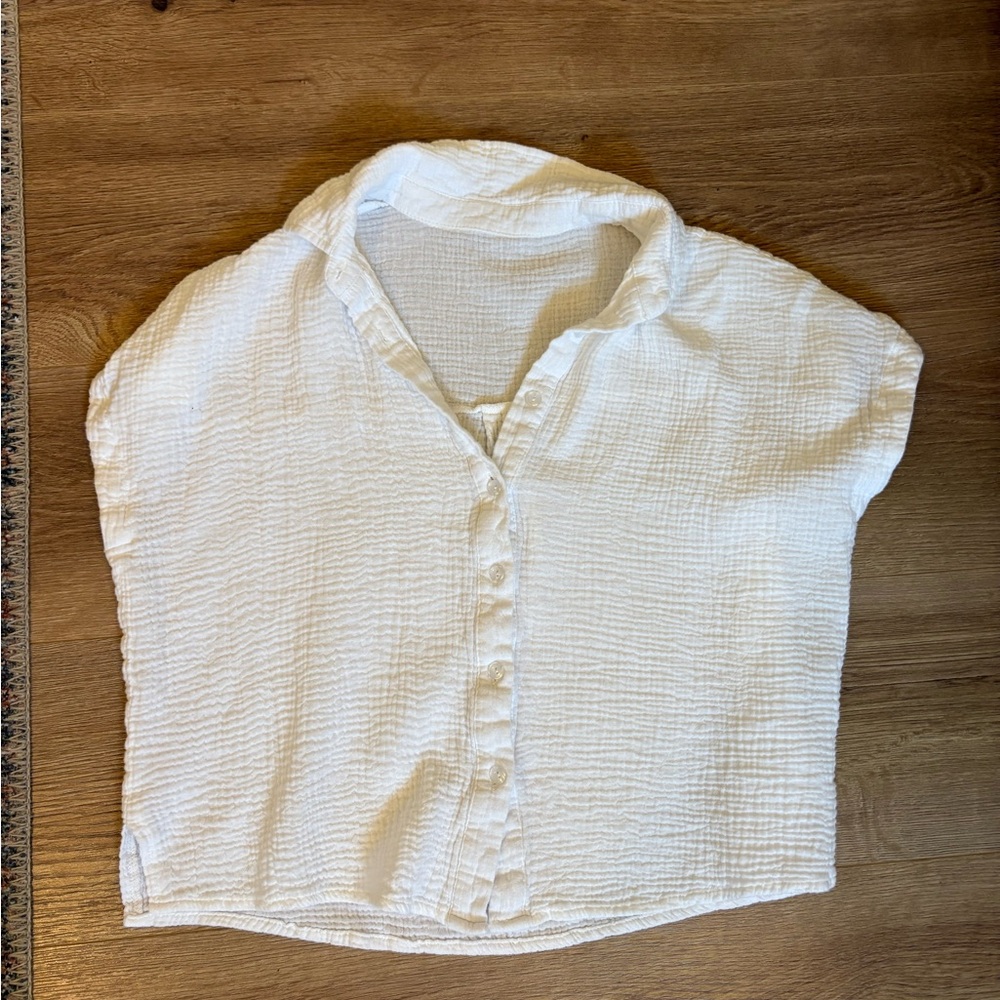 White Textured Button-Front Women’s Top
